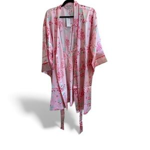 NWT women’s size L/XL Morgan Taylor wild peony vine short robe with belt